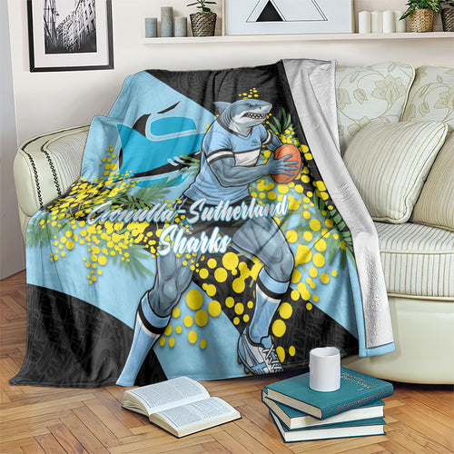 Cronulla Sutherland Sharks Blanket Golden Wattle Floral Polynesian - Australian Flower - Rugby Mascot