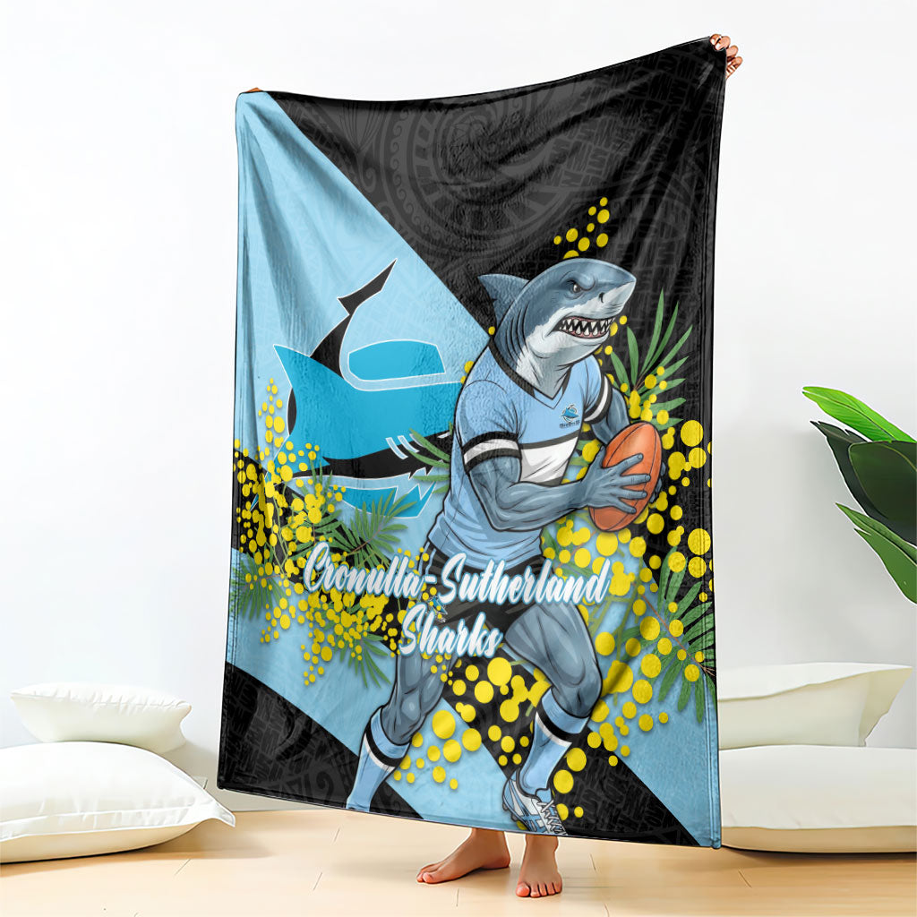 Cronulla Sutherland Sharks Blanket Golden Wattle Floral Polynesian - Australian Flower - Rugby Mascot