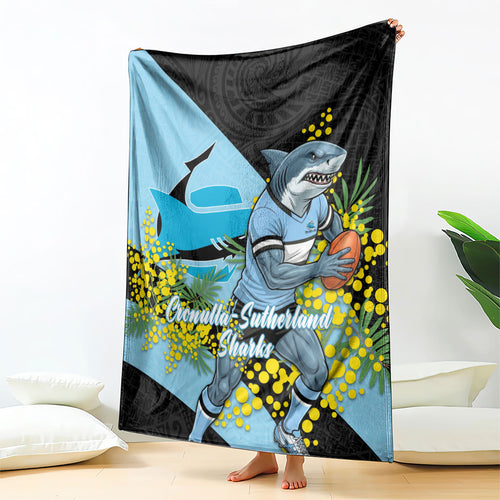 Cronulla Sutherland Sharks Blanket Golden Wattle Floral Polynesian - Australian Flower - Rugby Mascot