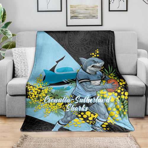 Cronulla Sutherland Sharks Blanket Golden Wattle Floral Polynesian - Australian Flower - Rugby Mascot
