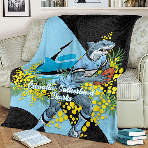 Cronulla Sutherland Sharks Blanket Golden Wattle Floral Polynesian - Australian Flower - Rugby Mascot