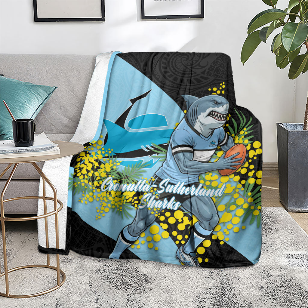 Cronulla Sutherland Sharks Blanket Golden Wattle Floral Polynesian - Australian Flower - Rugby Mascot