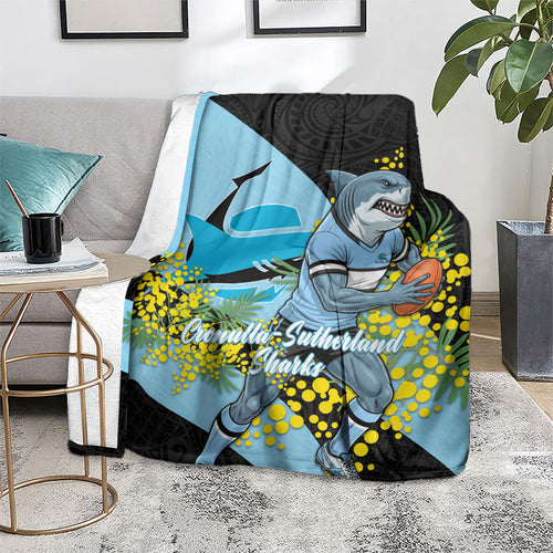 Cronulla Sutherland Sharks Blanket Golden Wattle Floral Polynesian - Australian Flower - Rugby Mascot