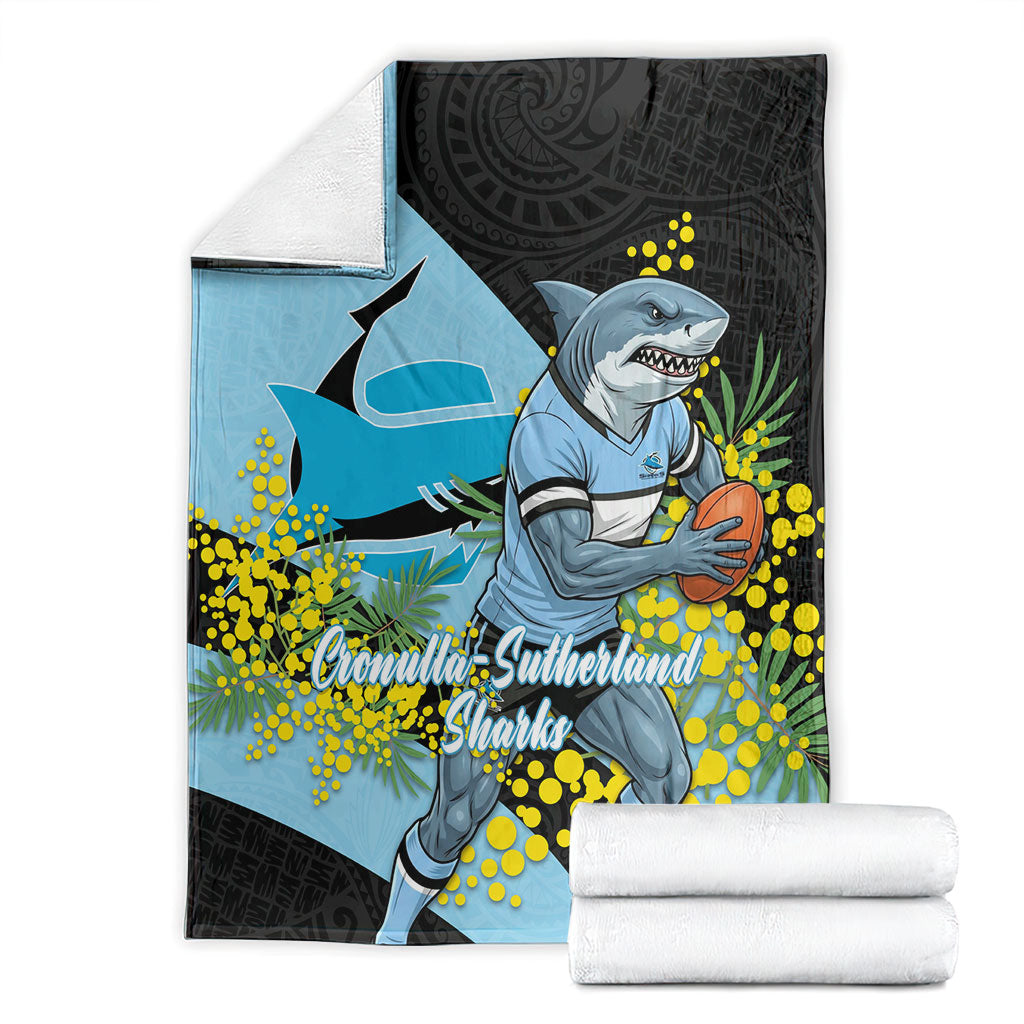 Cronulla Sutherland Sharks Blanket Golden Wattle Floral Polynesian - Australian Flower - Rugby Mascot