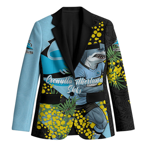 Cronulla Sutherland Sharks Blazer Golden Wattle Floral Polynesian - Australian Flower - Rugby Mascot
