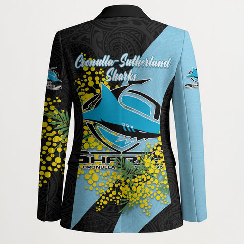 Cronulla Sutherland Sharks Blazer Golden Wattle Floral Polynesian - Australian Flower - Rugby Mascot