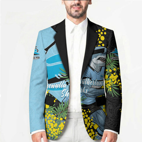 Cronulla Sutherland Sharks Blazer Golden Wattle Floral Polynesian - Australian Flower - Rugby Mascot