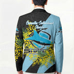 Cronulla Sutherland Sharks Blazer Golden Wattle Floral Polynesian - Australian Flower - Rugby Mascot