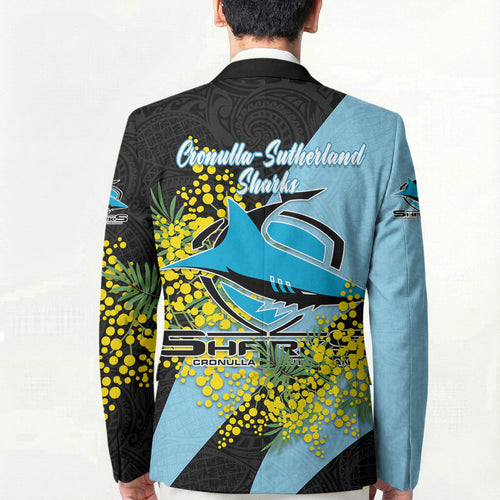 Cronulla Sutherland Sharks Blazer Golden Wattle Floral Polynesian - Australian Flower - Rugby Mascot