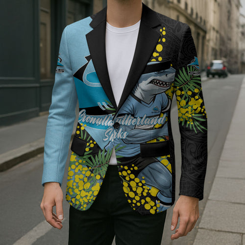 Cronulla Sutherland Sharks Blazer Golden Wattle Floral Polynesian - Australian Flower - Rugby Mascot