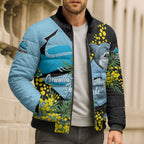 Cronulla Sutherland Sharks Bomber Puffer Jacket Golden Wattle Floral Polynesian - Australian Flower - Rugby Mascot