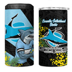 Cronulla Sutherland Sharks 4 in 1 Can Cooler Tumbler Golden Wattle Floral Polynesian - Australian Flower - Rugby Mascot