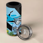 Cronulla Sutherland Sharks 4 in 1 Can Cooler Tumbler Golden Wattle Floral Polynesian - Australian Flower - Rugby Mascot