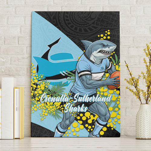 Cronulla Sutherland Sharks Canvas Wall Art Golden Wattle Floral Polynesian - Australian Flower - Rugby Mascot
