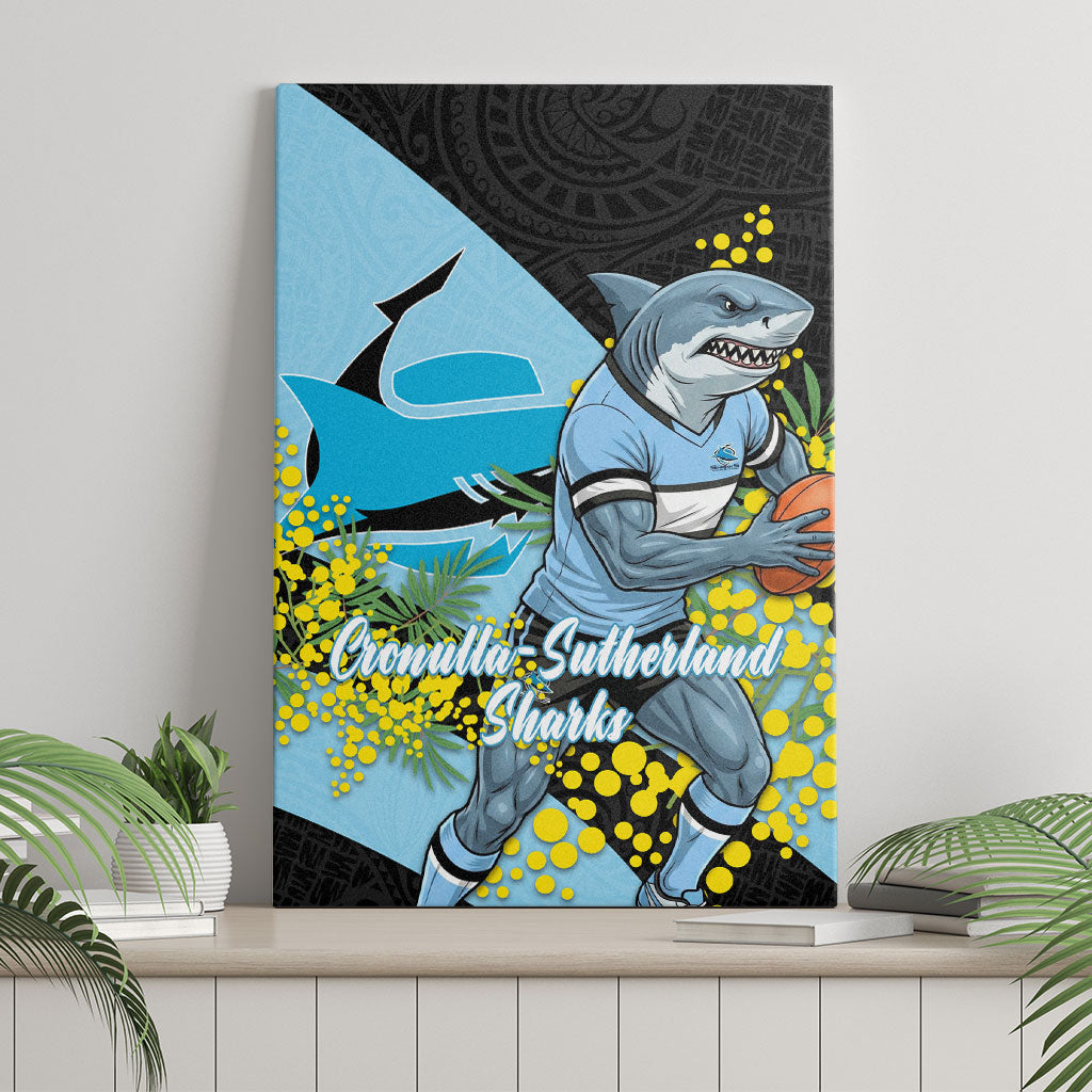 Cronulla Sutherland Sharks Canvas Wall Art Golden Wattle Floral Polynesian - Australian Flower - Rugby Mascot