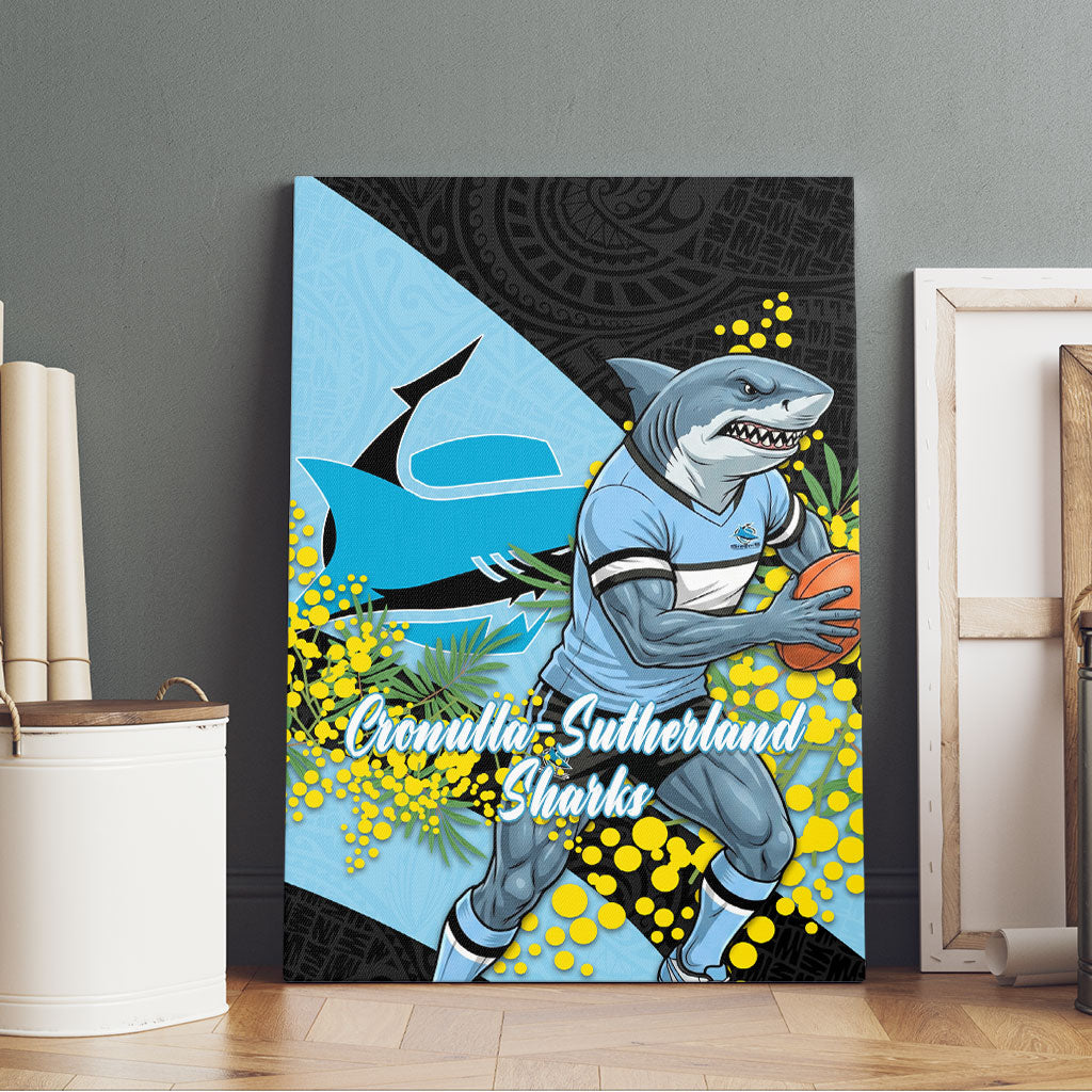 Cronulla Sutherland Sharks Canvas Wall Art Golden Wattle Floral Polynesian - Australian Flower - Rugby Mascot