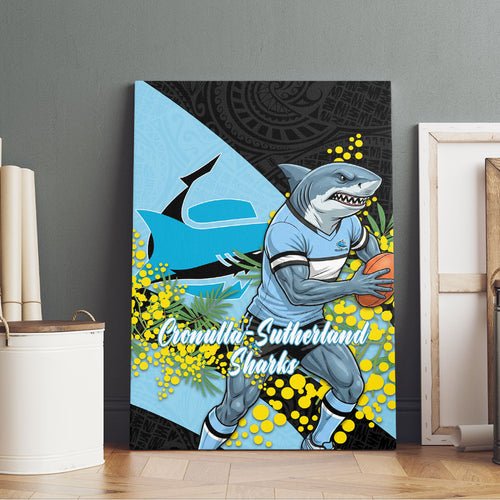 Cronulla Sutherland Sharks Canvas Wall Art Golden Wattle Floral Polynesian - Australian Flower - Rugby Mascot