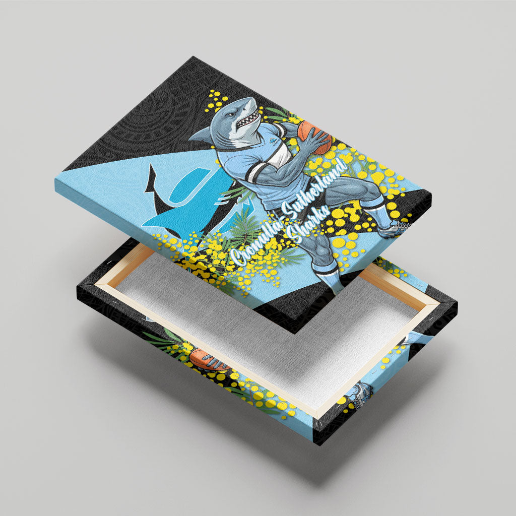 Cronulla Sutherland Sharks Canvas Wall Art Golden Wattle Floral Polynesian - Australian Flower - Rugby Mascot