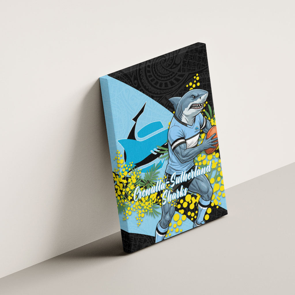 Cronulla Sutherland Sharks Canvas Wall Art Golden Wattle Floral Polynesian - Australian Flower - Rugby Mascot