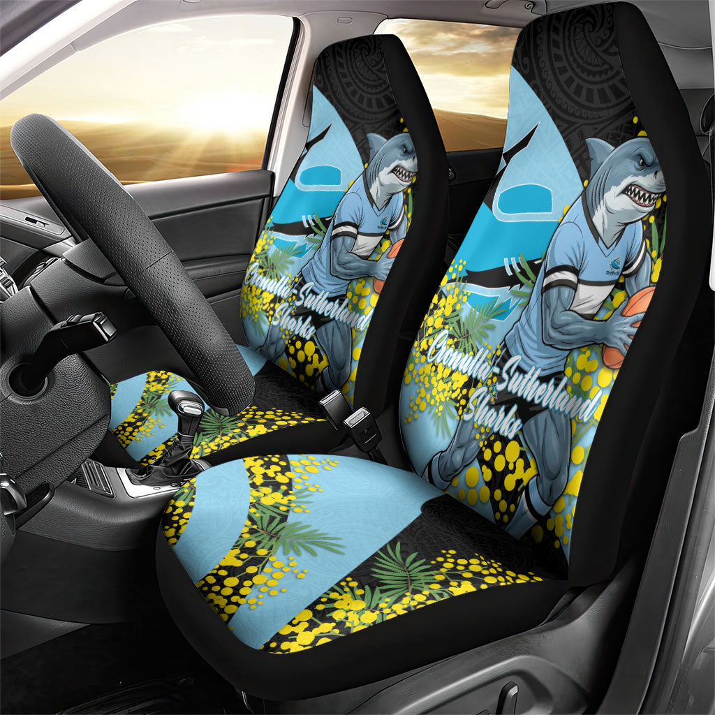 Cronulla Sutherland Sharks Car Seat Cover Golden Wattle Floral Polynesian - Australian Flower - Rugby Mascot