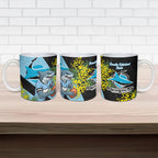 Cronulla Sutherland Sharks Ceramic Mug Golden Wattle Floral Polynesian - Australian Flower - Rugby Mascot