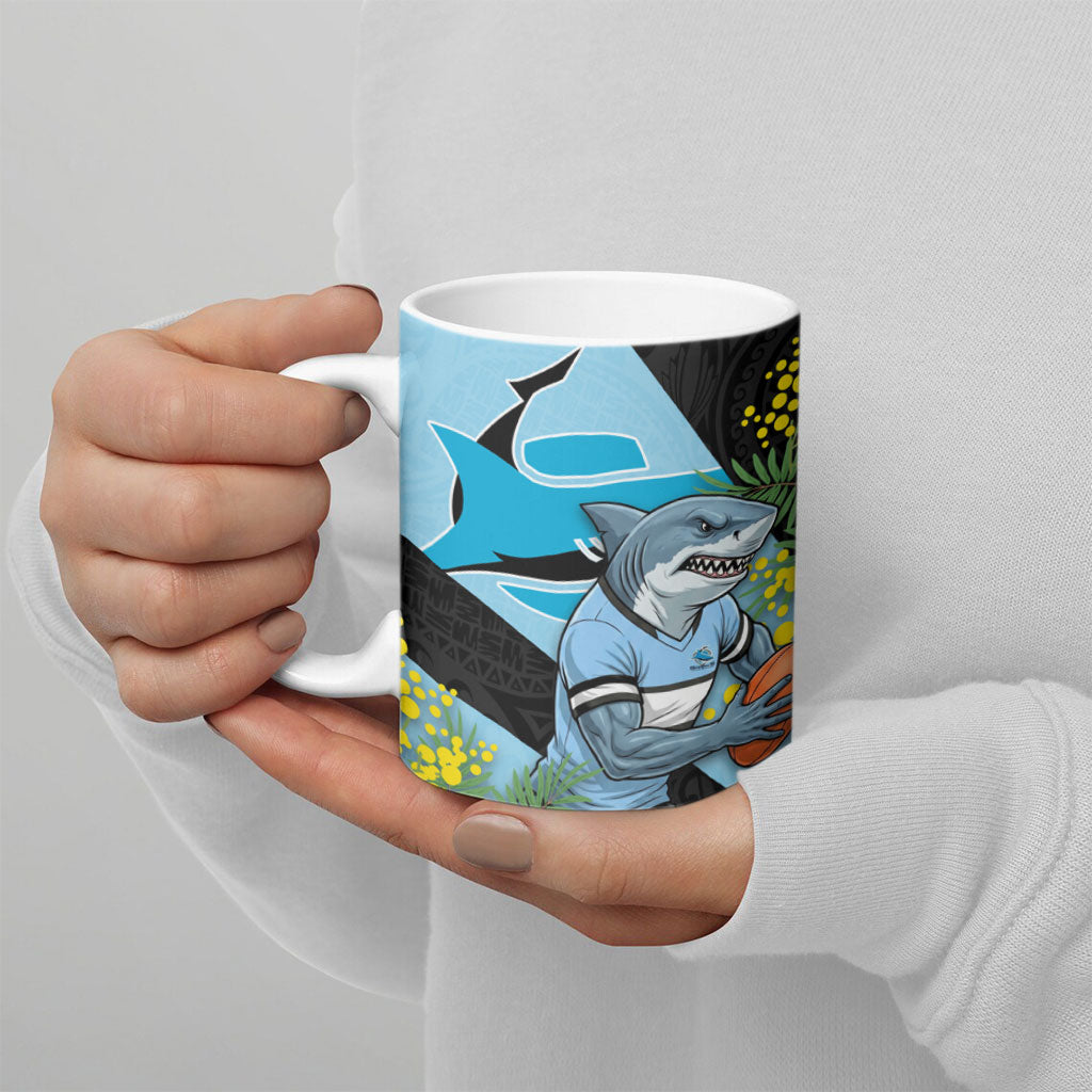Cronulla Sutherland Sharks Ceramic Mug Golden Wattle Floral Polynesian - Australian Flower - Rugby Mascot