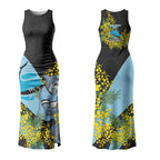 Cronulla Sutherland Sharks Couples Matching Tank Maxi Dress and Hawaiian Shirt Golden Wattle Floral Polynesian - Australian Flower - Rugby Mascot