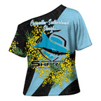 Cronulla Sutherland Sharks Cross Shoulder Shirt Golden Wattle Floral Polynesian - Australian Flower - Rugby Mascot