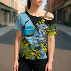 Cronulla Sutherland Sharks Cross Shoulder Shirt Golden Wattle Floral Polynesian - Australian Flower - Rugby Mascot