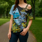 Cronulla Sutherland Sharks Cross Shoulder Shirt Golden Wattle Floral Polynesian - Australian Flower - Rugby Mascot