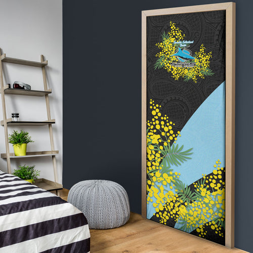 Cronulla Sutherland Sharks Door Cover Golden Wattle Floral Polynesian - Australian Flower - Rugby Mascot
