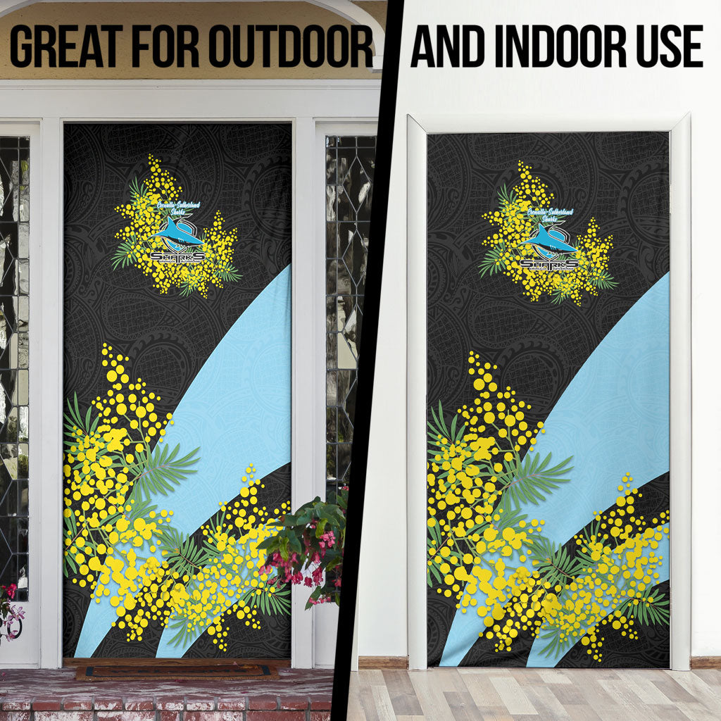 Cronulla Sutherland Sharks Door Cover Golden Wattle Floral Polynesian - Australian Flower - Rugby Mascot