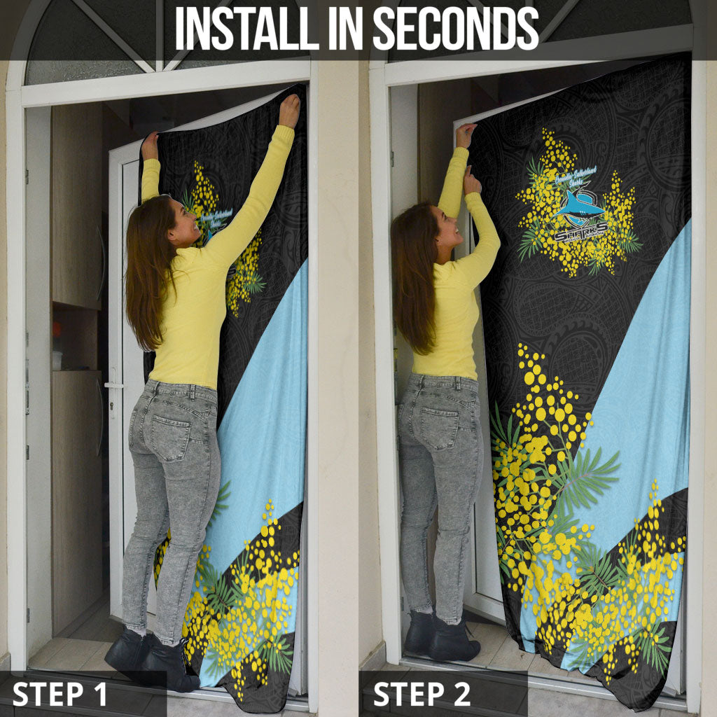 Cronulla Sutherland Sharks Door Cover Golden Wattle Floral Polynesian - Australian Flower - Rugby Mascot