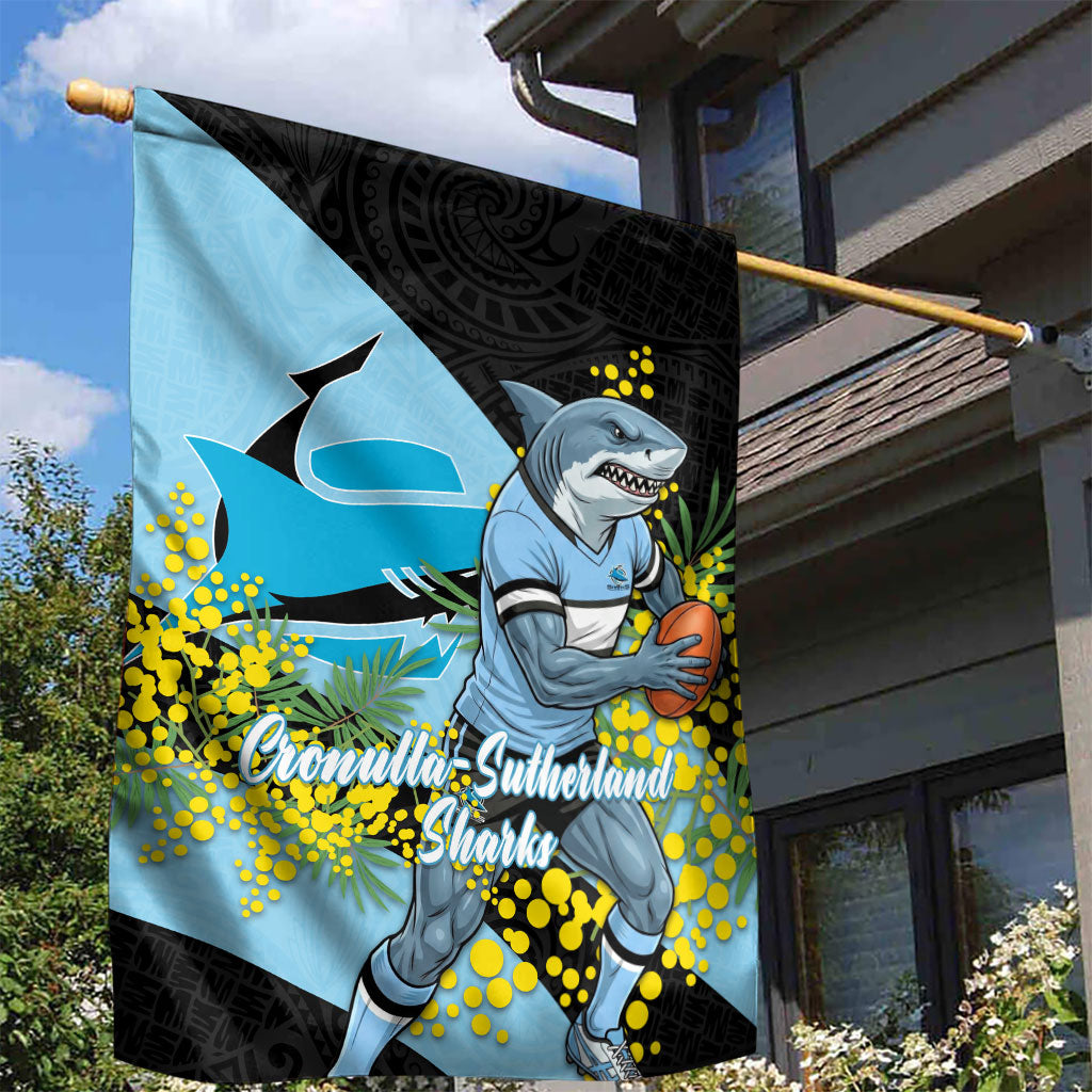 Cronulla Sutherland Sharks Garden Flag Golden Wattle Floral Polynesian - Australian Flower - Rugby Mascot