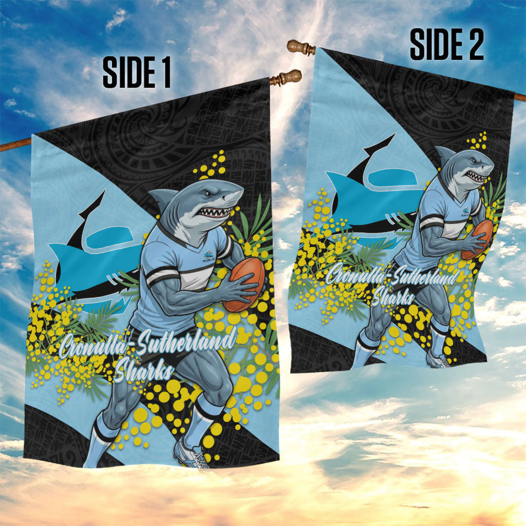 Cronulla Sutherland Sharks Garden Flag Golden Wattle Floral Polynesian - Australian Flower - Rugby Mascot