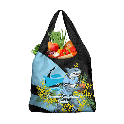 Cronulla Sutherland Sharks Grocery Bag Golden Wattle Floral Polynesian - Australian Flower - Rugby Mascot