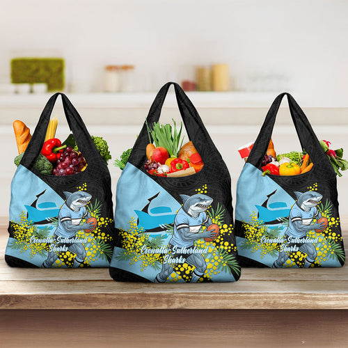 Cronulla Sutherland Sharks Grocery Bag Golden Wattle Floral Polynesian - Australian Flower - Rugby Mascot