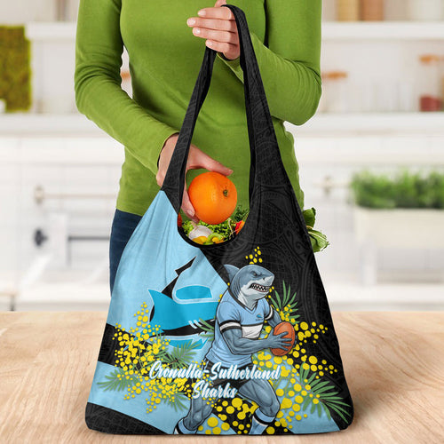 Cronulla Sutherland Sharks Grocery Bag Golden Wattle Floral Polynesian - Australian Flower - Rugby Mascot