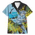 Cronulla Sutherland Sharks Hawaiian Shirt Golden Wattle Floral Polynesian - Australian Flower - Rugby Mascot