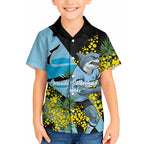 Cronulla Sutherland Sharks Hawaiian Shirt Golden Wattle Floral Polynesian - Australian Flower - Rugby Mascot