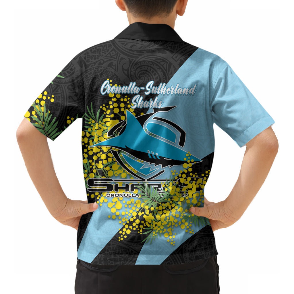 Cronulla Sutherland Sharks Hawaiian Shirt Golden Wattle Floral Polynesian - Australian Flower - Rugby Mascot