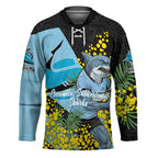 Cronulla Sutherland Sharks Hockey Jersey Golden Wattle Floral Polynesian - Australian Flower - Rugby Mascot