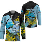 Cronulla Sutherland Sharks Hockey Jersey Golden Wattle Floral Polynesian - Australian Flower - Rugby Mascot