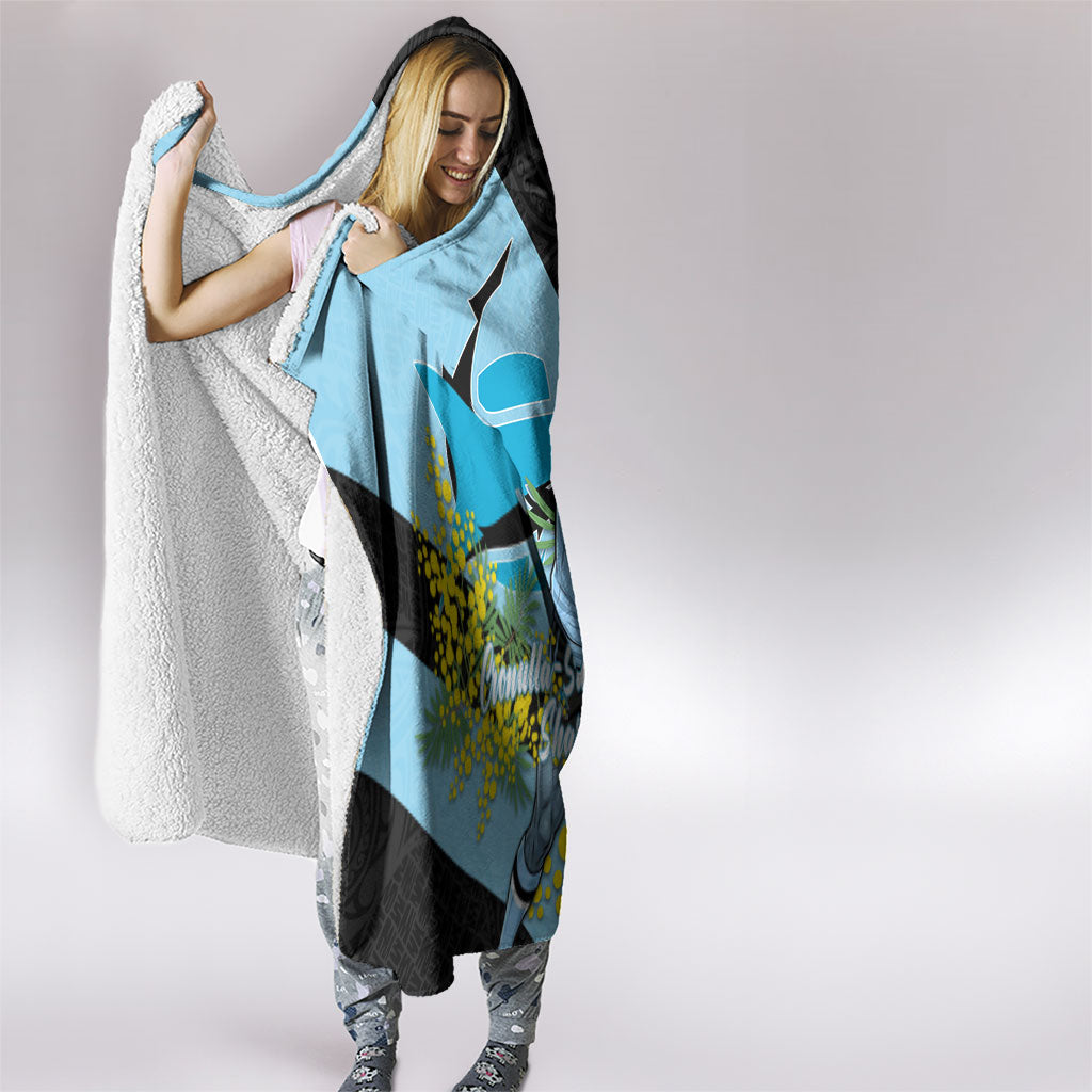 Cronulla Sutherland Sharks Hooded Blanket Golden Wattle Floral Polynesian - Australian Flower - Rugby Mascot
