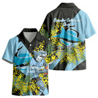 Cronulla Sutherland Sharks Kid Hawaiian Shirt Golden Wattle Floral Polynesian - Australian Flower - Rugby Mascot