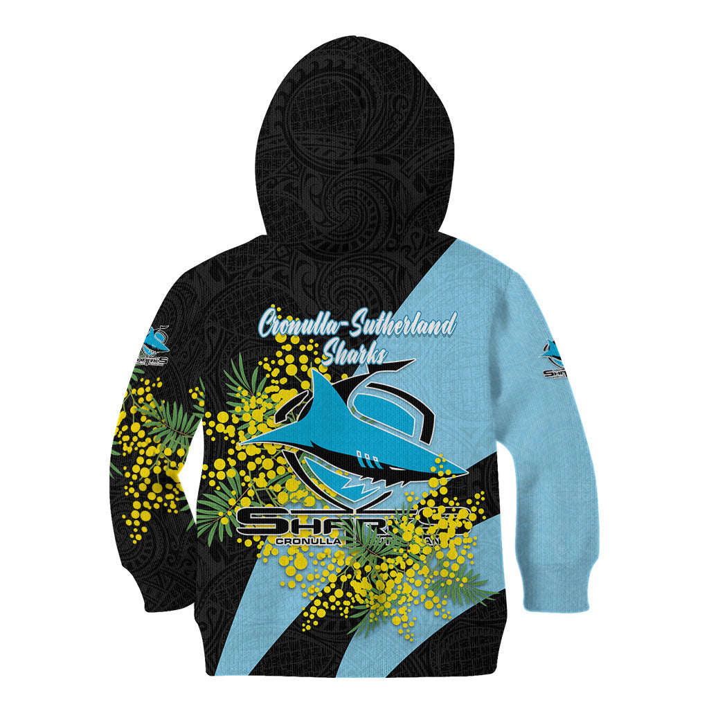 Cronulla Sutherland Sharks Kid Hoodie Golden Wattle Floral Polynesian - Australian Flower - Rugby Mascot