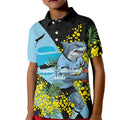 Cronulla Sutherland Sharks Kid Polo Shirt Golden Wattle Floral Polynesian - Australian Flower - Rugby Mascot