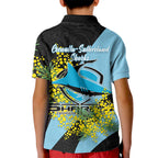 Cronulla Sutherland Sharks Kid Polo Shirt Golden Wattle Floral Polynesian - Australian Flower - Rugby Mascot