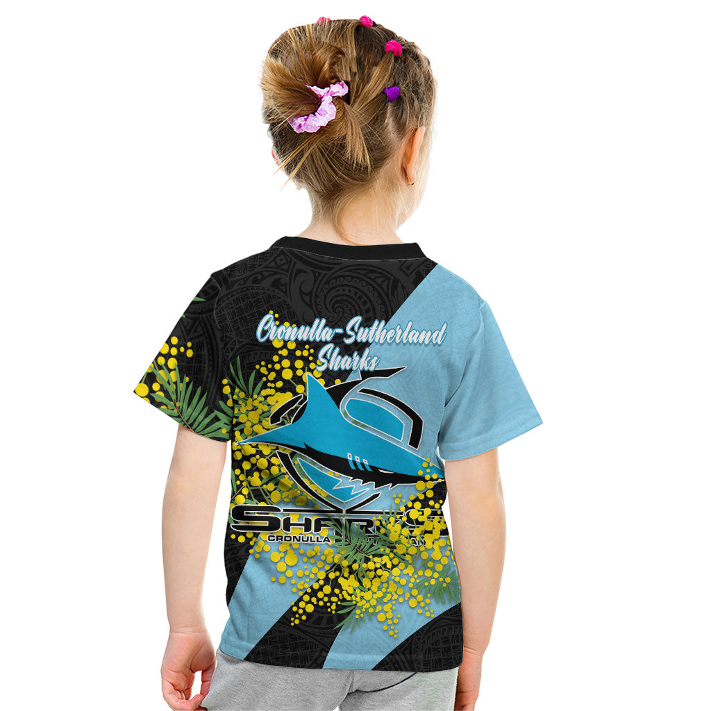 Cronulla Sutherland Sharks Kid T Shirt Golden Wattle Floral Polynesian - Australian Flower - Rugby Mascot
