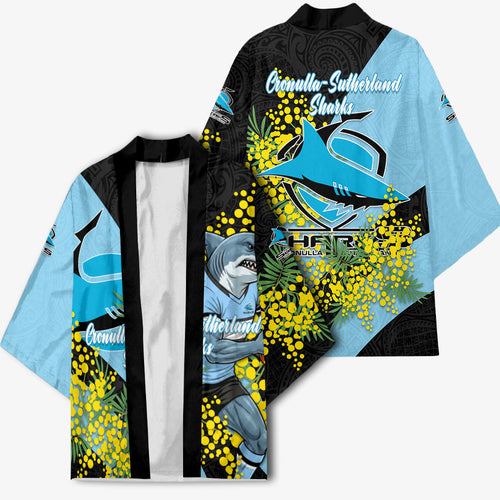Cronulla Sutherland Sharks Kimono Golden Wattle Floral Polynesian - Australian Flower - Rugby Mascot